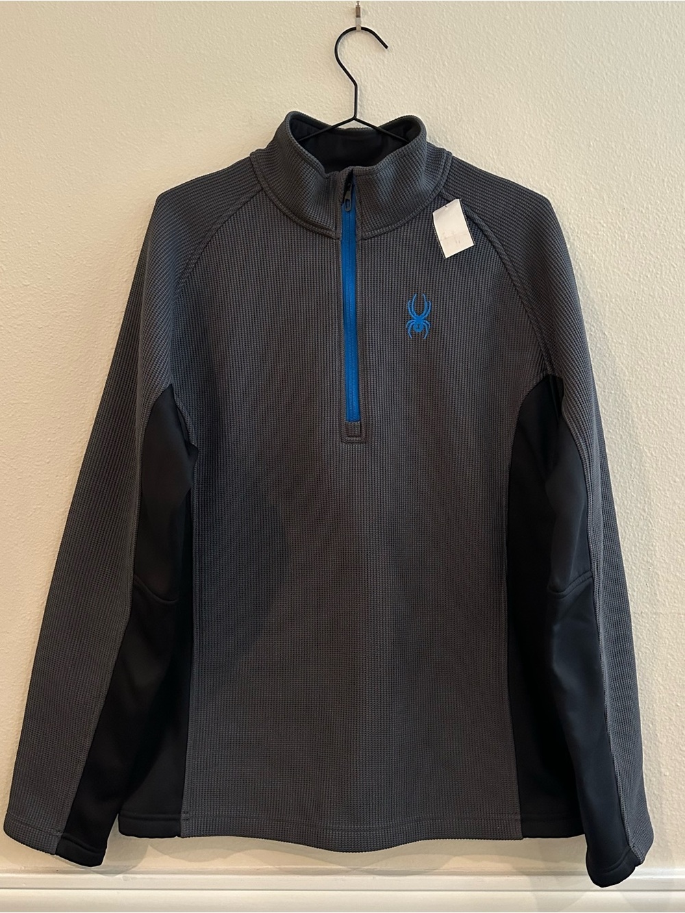 Spyder Men’s Half-Zip Fleece Pullover Sweater – Charcoal/Black with Blue Accents